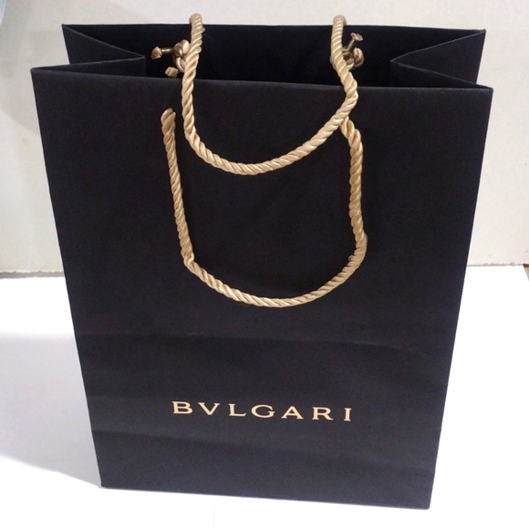 Bvlgari Luxury Paper Shopping Gift Bag w/ Drawstring, Black & Tan 9.25x13x4.75" - Picture 9 of 9